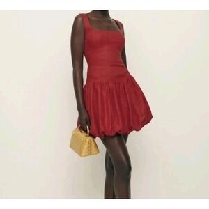 Reformation Delia Linen Dress Red Size 8 NWT